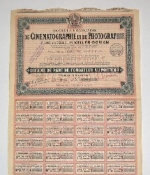 Orig.-Aktie: Societe francaise. De Cinematographie de Photographie. Films en Coleurs Keller-Dorian.
